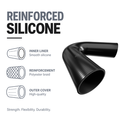 135 Degree Silicone Elbow Hose - Black - Reinforced silicone construction - polyester braid, smooth inner liner
