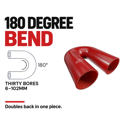 180 Degree Silicone Elbow Hose - Red - 180 Degree bend - thirty bores, 6-102mm