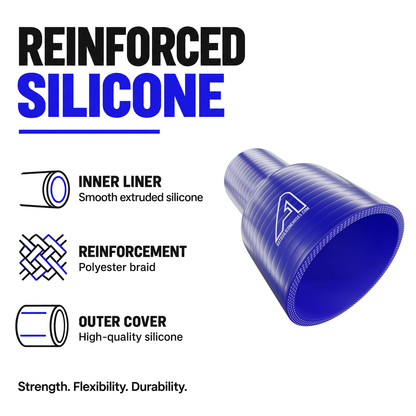 Straight Reducing Silicone Hose - Blue - Reinforced silicone construction - polyester braid, smooth inner liner