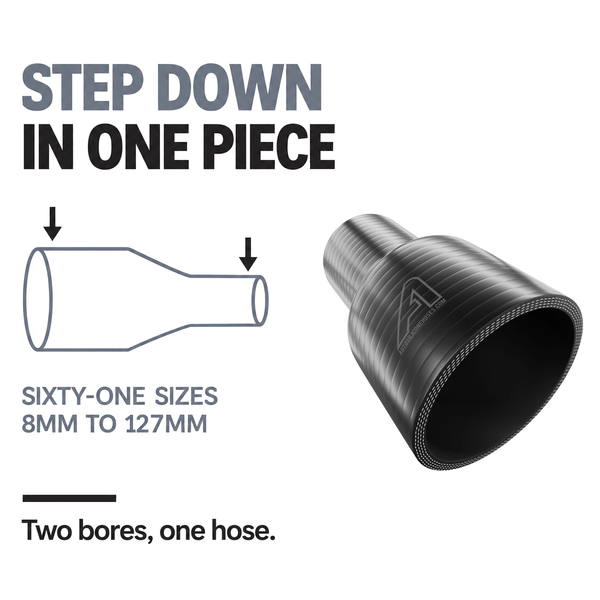 Straight Reducing Silicone Hose - Black - Step down in one piece - sixty-one sizes, 8mm to 127mm