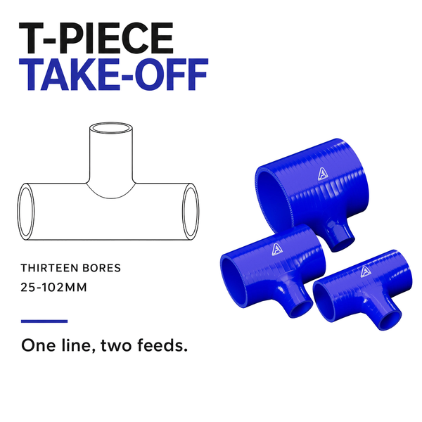 Silicone T-Piece Connector - Blue - T-piece take-off - thirteen bores, 25-102mm