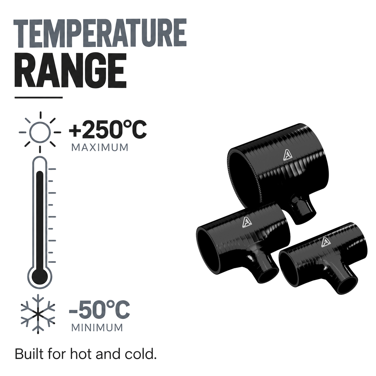 Silicone T-Piece Connector - Black - Temperature range -50°C to +250°C