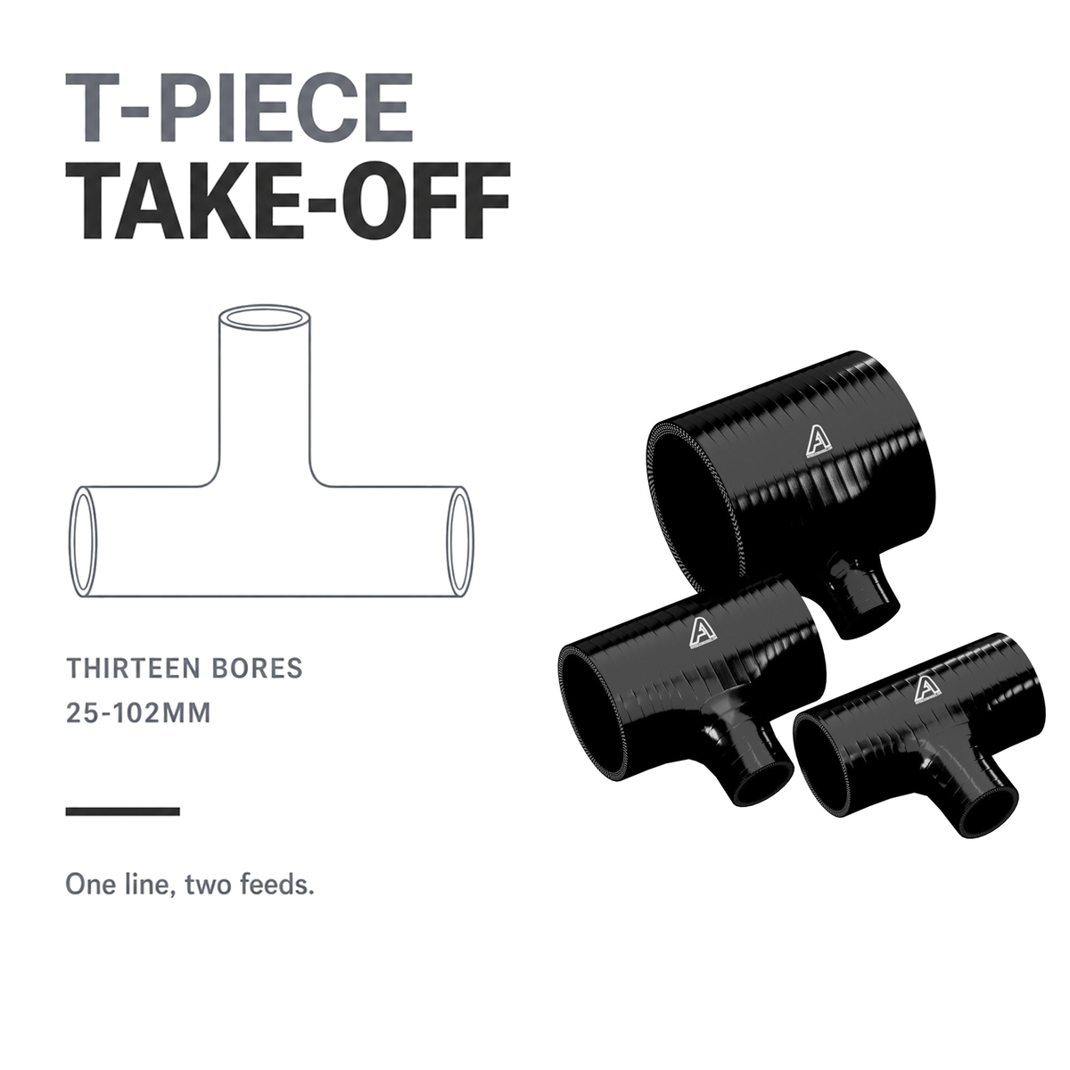 Silicone T-Piece Connector - Black - T-piece take-off - thirteen bores, 25-102mm