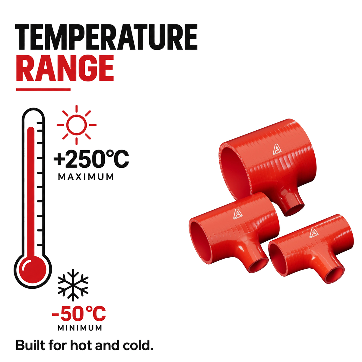 Silicone T-Piece Connector - Red - Temperature range -50°C to +250°C