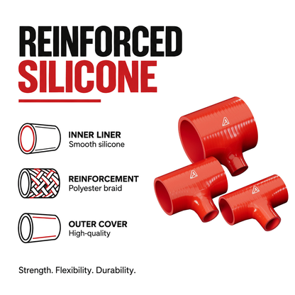 Silicone T-Piece Connector - Red - Reinforced silicone construction - polyester braid, smooth inner liner