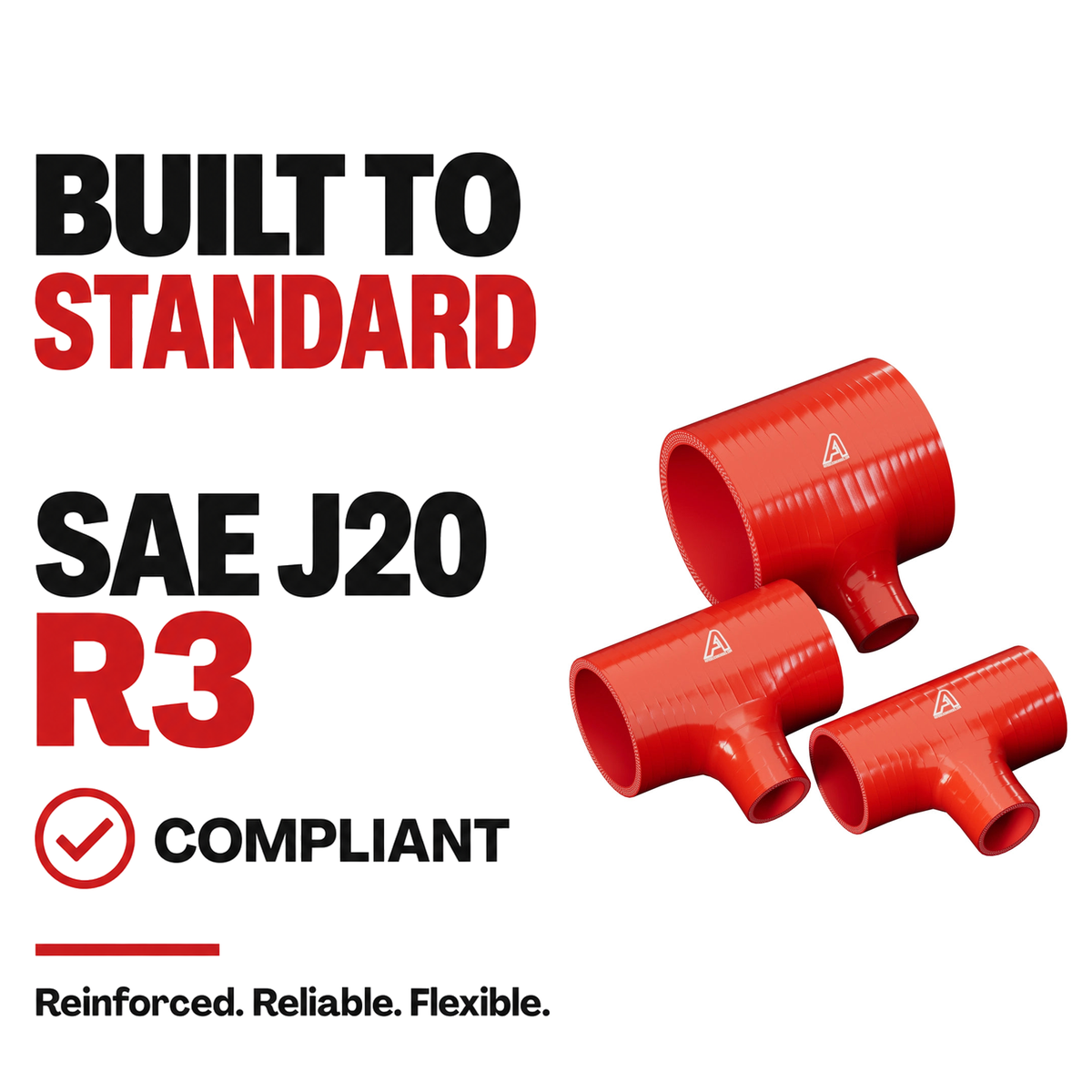 Silicone T-Piece Connector - Red - Built to SAE J20 R3
