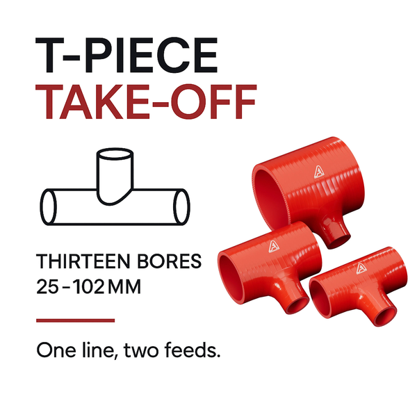 Silicone T-Piece Connector - Red - T-piece take-off - thirteen bores, 25-102mm