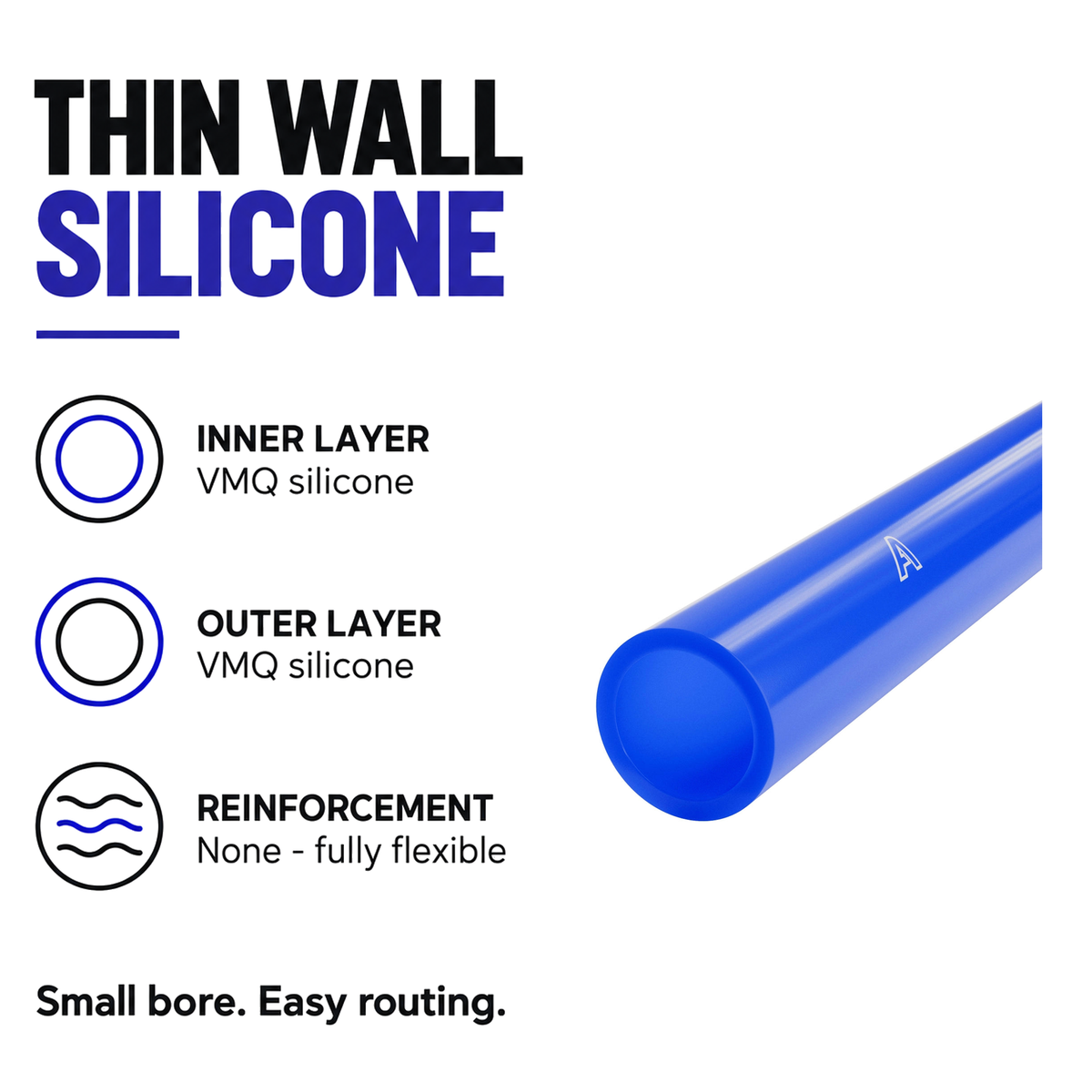 Silicone Vacuum Hose - Blue - Thin wall unreinforced VMQ silicone