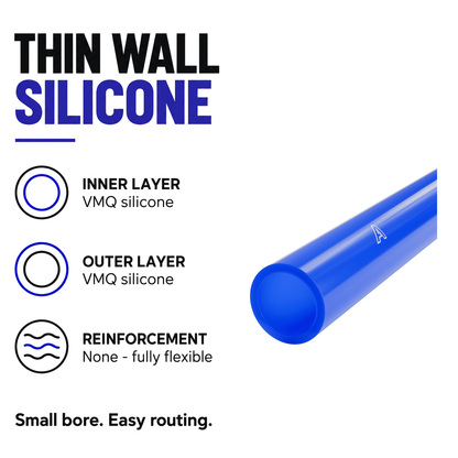 Silicone Vacuum Hose - Blue - Thin wall unreinforced VMQ silicone