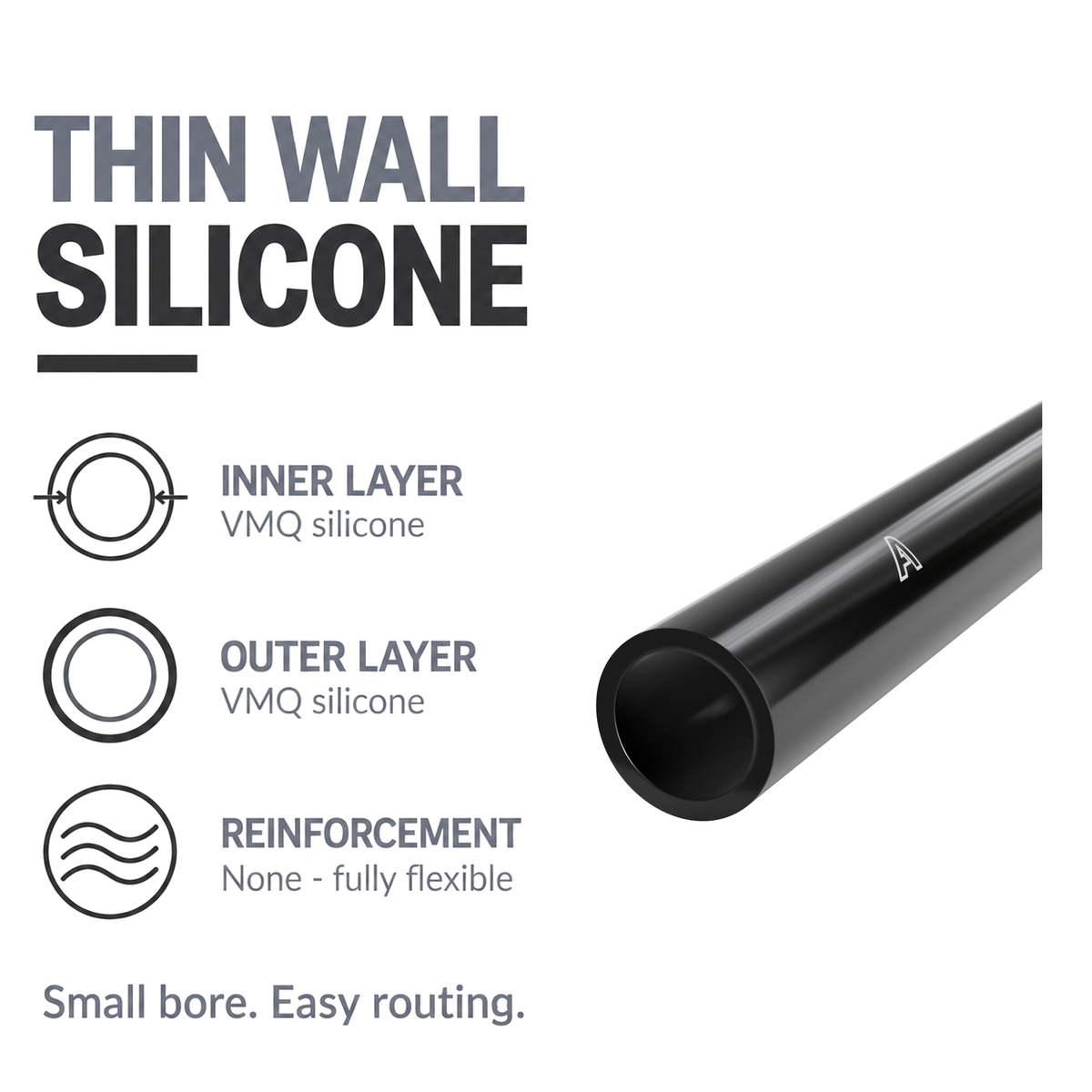 Silicone Vacuum Hose - Black - Thin wall unreinforced VMQ silicone
