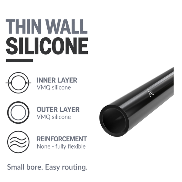 Silicone Vacuum Hose - Black - Thin wall unreinforced VMQ silicone