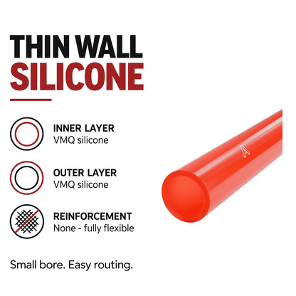 Silicone Vacuum Hose - Red - Thin wall unreinforced VMQ silicone