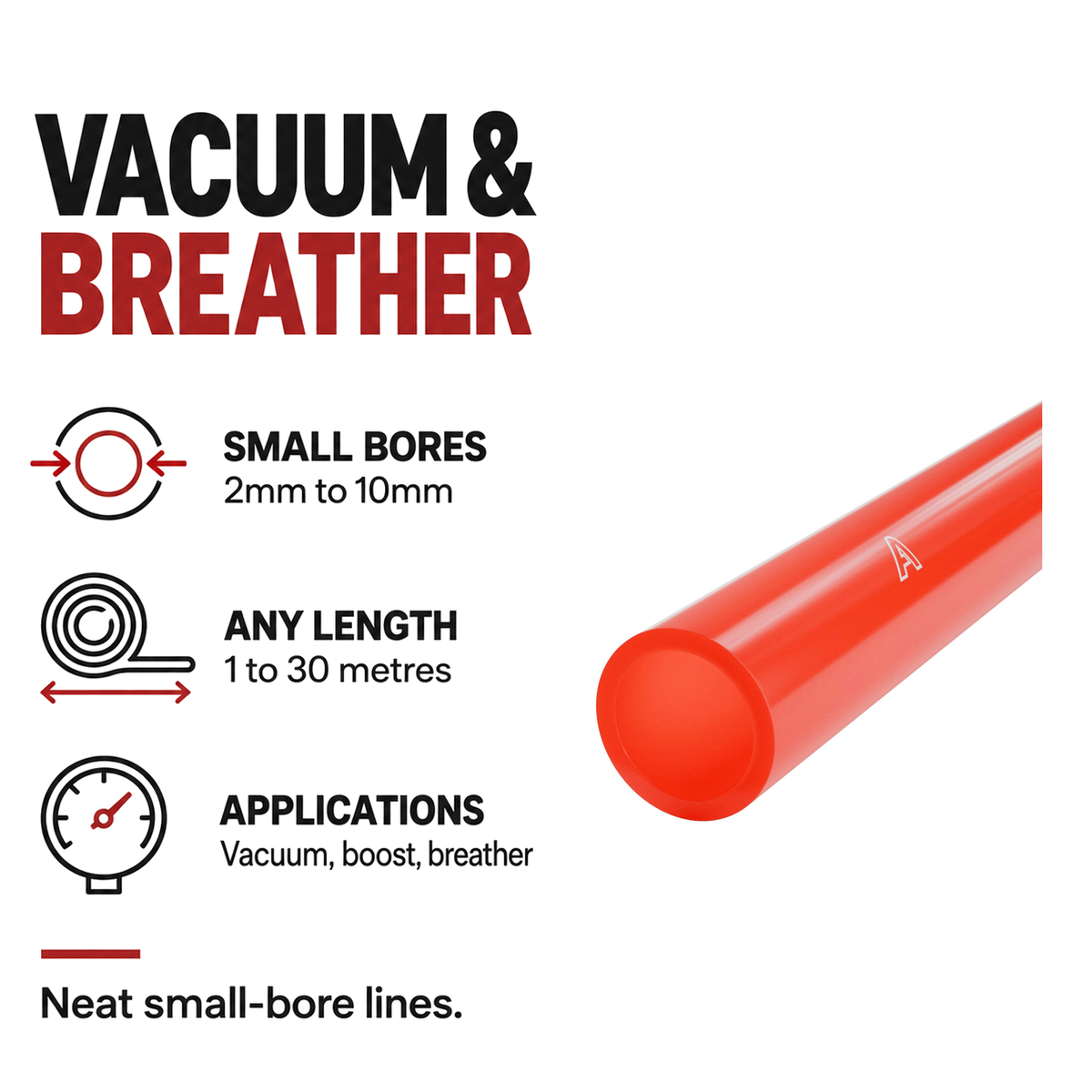 Silicone Vacuum Hose - Red - Vacuum and breather hose - bores 2-10mm, 1-30 metres
