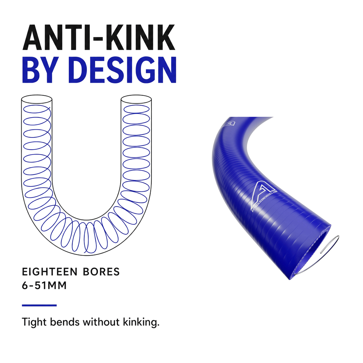 1 Metre SuperFlex Wire Reinforced Silicone - Blue - Anti-kink by design - eighteen bores, 6-51mm