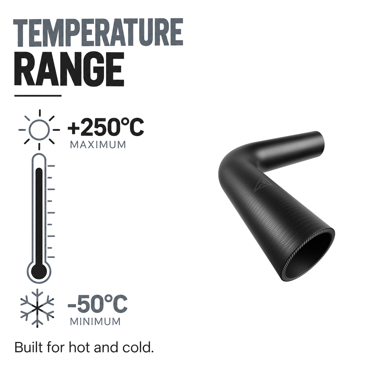 90 Degree Wrapped Silicone Elbow - Black - Temperature range -50°C to +250°C