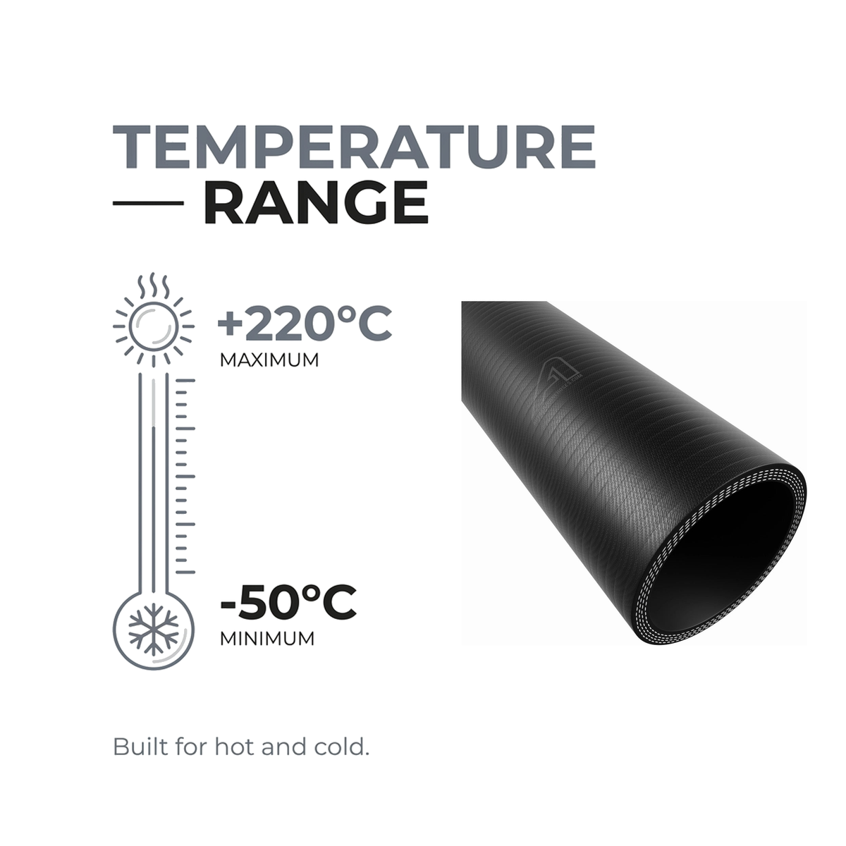 1 Metre Classic Wrapped Straight Silicone Hose - Black - Temperature range -50°C to +220°C
