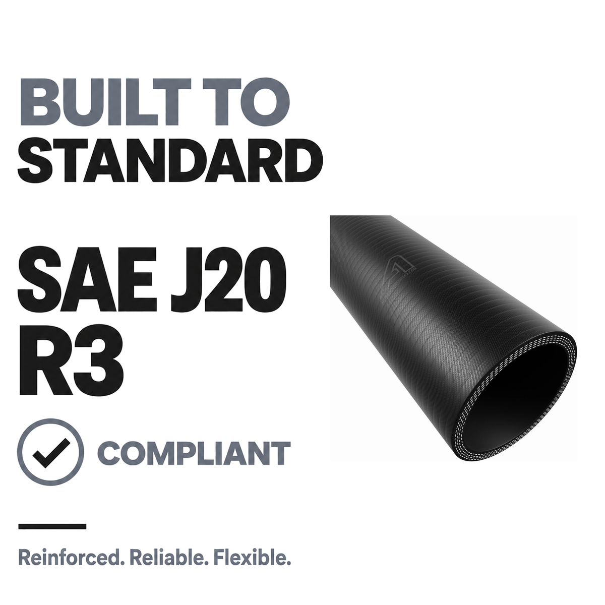 1 Metre Classic Wrapped Straight Silicone Hose - Black - Built to SAE J20 R3