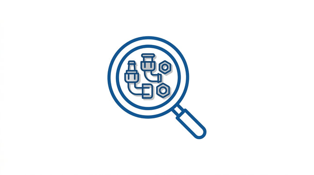 Icon: magnifying glass over hose fittings