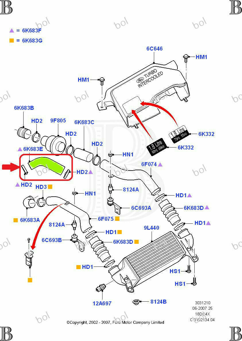 Ford Transit Connect 1.8 TDCi 03-06 Silicone Intercooler Turbo Silicone Hose 1334441 Silicone Hose Auto Silicone Hoses